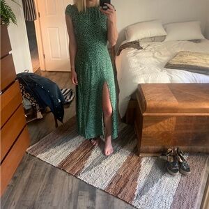 Reformation Emerald Green Floral Cap-Sleeve Maxi Dress with High Slit